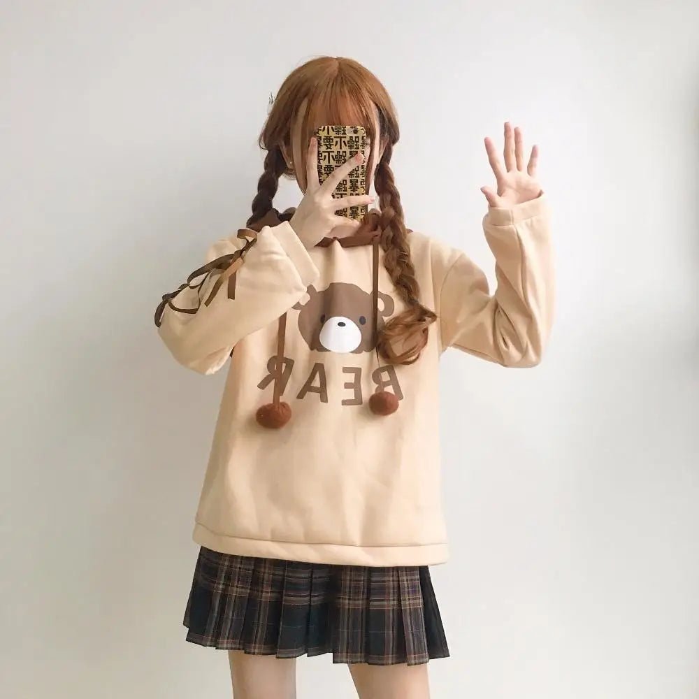 Brown Hooded Baby Bear Sweatshirt with Corset Lace - Up Arms - Cosparty