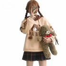 Brown Hooded Baby Bear Sweatshirt with Corset Lace-Up Arms - hoodie