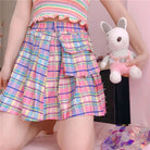 Bubblegum Rainbow Plaid Skirt with Cargo Pocket - skirt