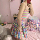 Bubblegum Rainbow Plaid Skirt with Cargo Pocket - skirt