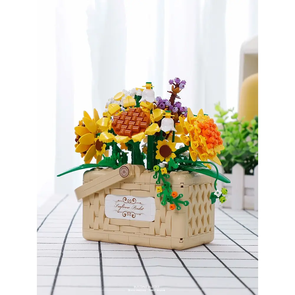 Building Block Basket Bouquet Set - building blocks, flowers, kawaii, lego, lego sets Cosparty