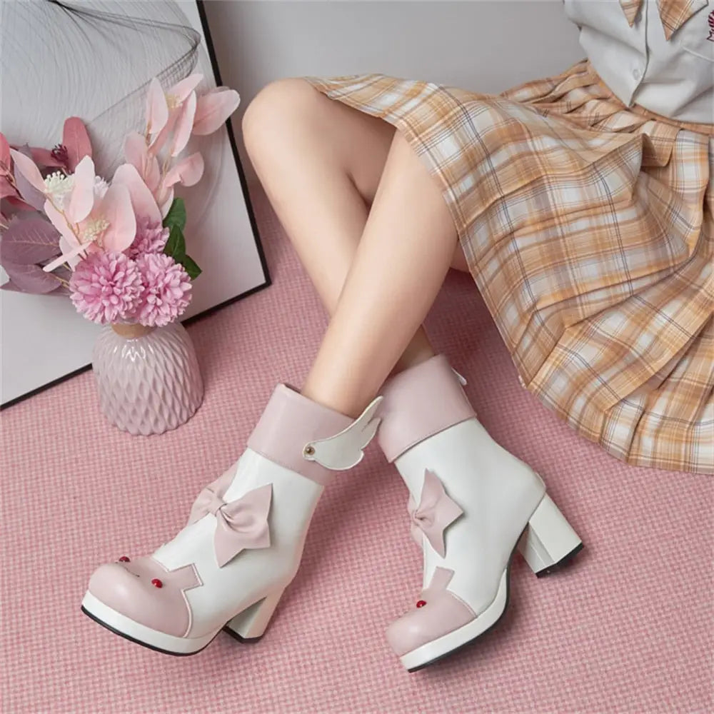 Bunny Booties with Wings for Magical Girl and Lolita Fashion - boots