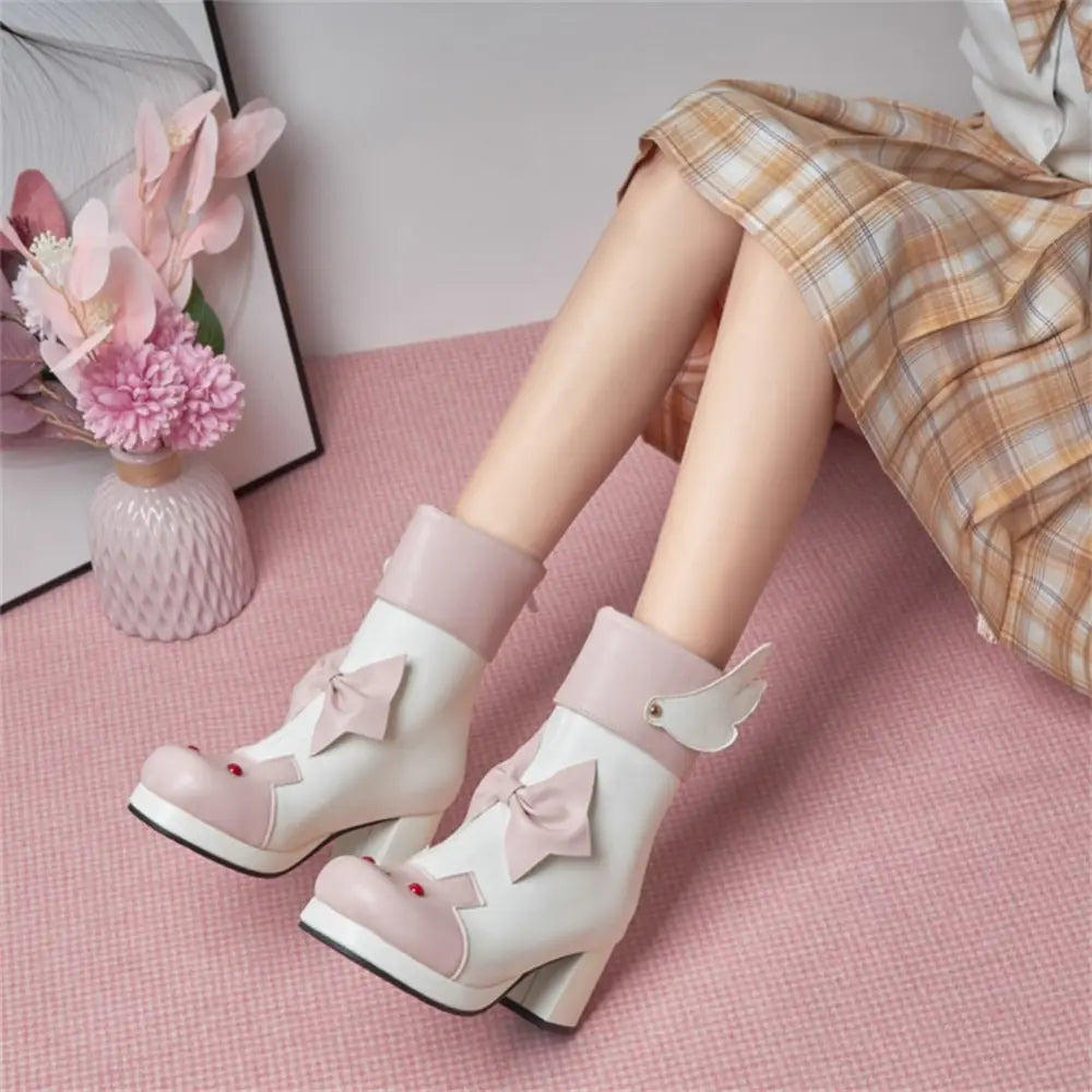 Bunny Booties with Wings for Magical Girl and Lolita Fashion - boots