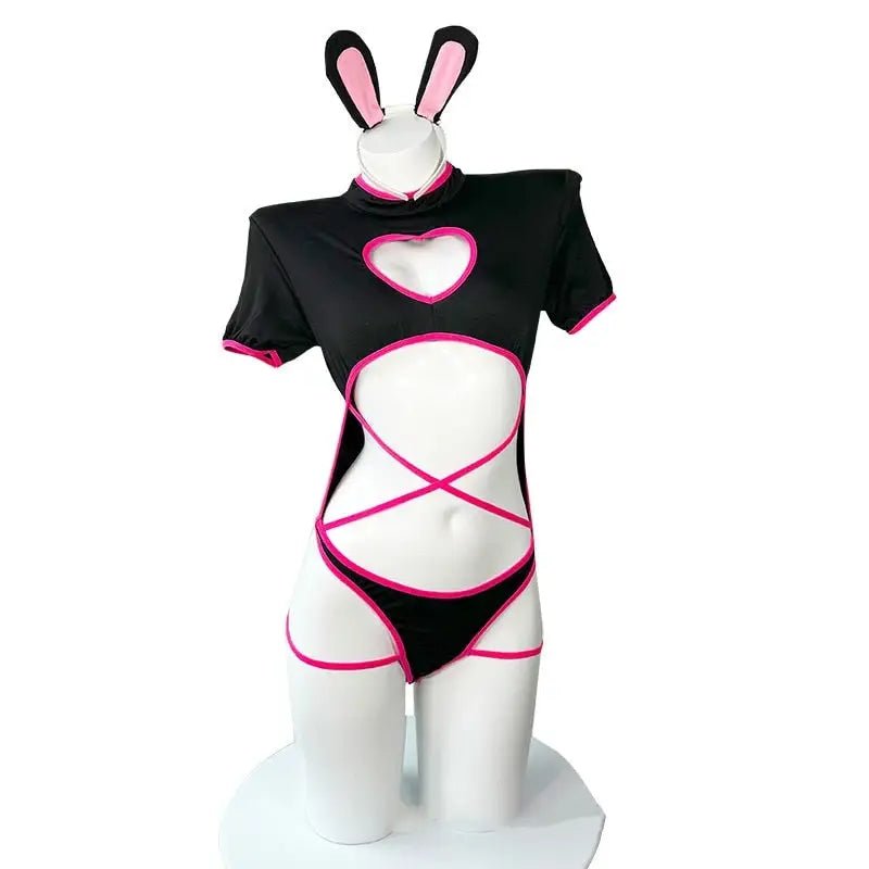 Bunny Onesie with Lace Up Detailing and Cute Bunny Ears - Cosparty
