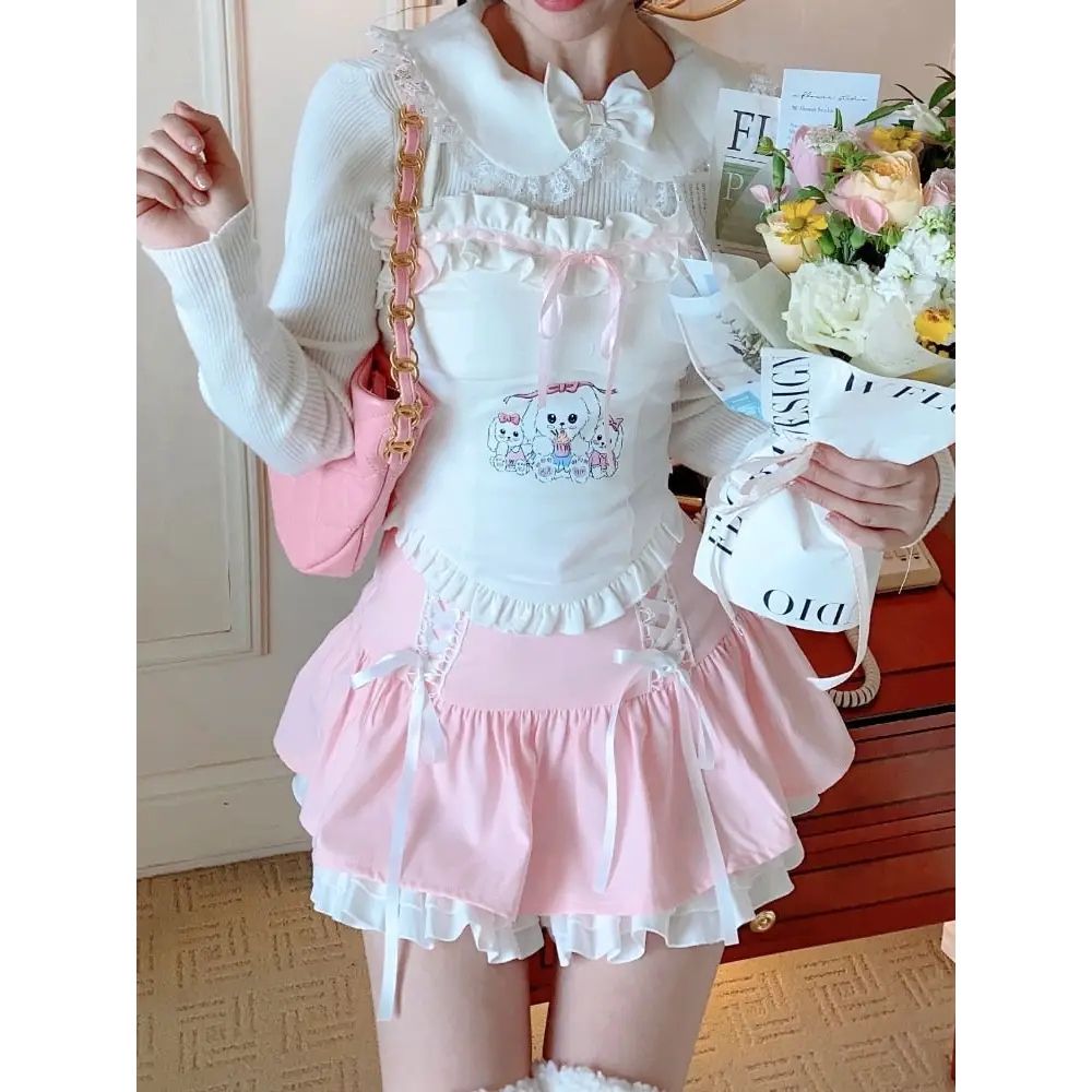 Bunny Tea Party Halter Top for Kawaii and Fairycore Lovers - M - top