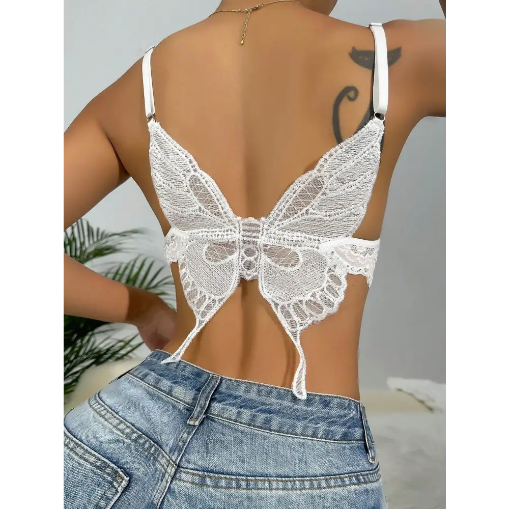 Butterfly Back Bralette - L / White - bralette, bralettes, butterfly, butterfly wings,