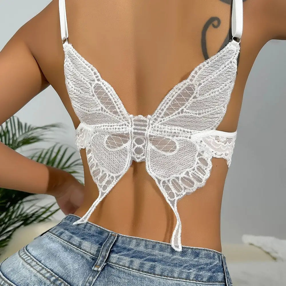 Butterfly Back Bralette with Lace and Silk Ribbon Lingerie Piece - underwear