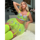 Butterfly Rave Lingerie Set in Vibrant Lime Green Tutu Style - lingerie set