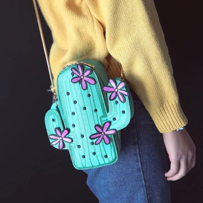 Cactus Plant Purse with Long Gold Chain for a Unique Fashion Statement - Cosparty