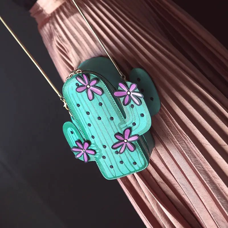 Cactus Plant Purse with Long Gold Chain for a Unique Fashion Statement - Cosparty
