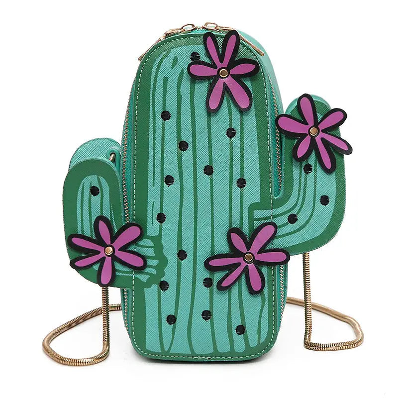 Cactus Plant Purse with Long Gold Chain for a Unique Fashion Statement - Purse