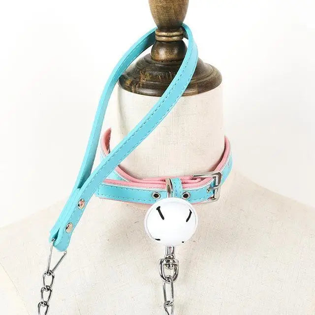 Pastel Leash Collar Choker Bell Kitten Necklace Petplay Kink Fetish Toys