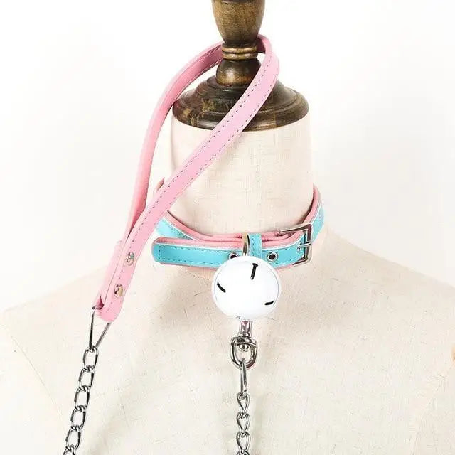 Pastel Leash Collar Choker Bell Kitten Necklace Petplay Kink Fetish Toys