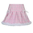 Candy Colored Blue Plaid Fur-Lined Lolita Skirt with Fur Trim - skirt