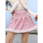 Candy Colored Blue Plaid Fur-Lined Lolita Skirt with Fur Trim - skirt