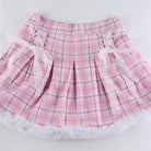 Candy Colored Blue Plaid Fur-Lined Lolita Skirt with Fur Trim - skirt