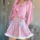 Candy Colored Blue Plaid Fur - Lined Lolita Skirt with Fur Trim - Cosparty
