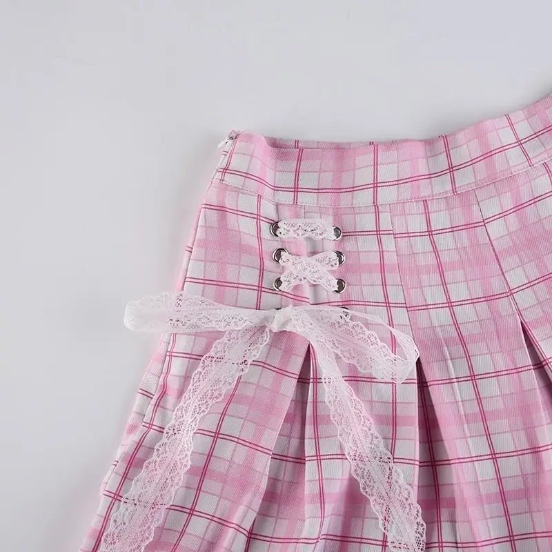Candy Colored Blue Plaid Fur - Lined Lolita Skirt with Fur Trim - Cosparty