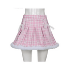Candy Colored Blue Plaid Fur - Lined Lolita Skirt with Fur Trim - Cosparty