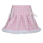 Candy Colored Blue Plaid Fur - Lined Lolita Skirt with Fur Trim - Cosparty