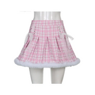 Candy Colored Blue Plaid Fur-Lined Lolita Skirt with Fur Trim - skirt