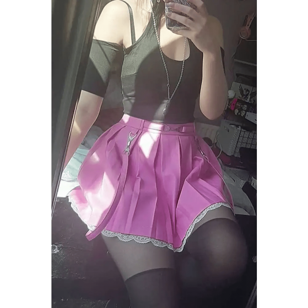 Candy Colored High Quality Pleated Skirt with Lace Tulle Hem - Cosparty