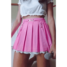 Candy Colored High Quality Pleated Skirt with Lace Tulle Hem - Cosparty