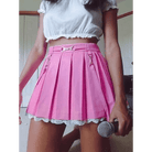 Candy Colored High Quality Pleated Skirt with Lace Tulle Hem - Cosparty