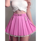 Candy Colored High Quality Pleated Skirt with Lace Tulle Hem - Cosparty