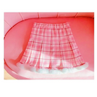 Candy Colored Pink Plaid Lolita Skirt with Fur-Lined Trim - Skirts