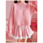 Candy Colored Pink Plaid Lolita Skirt with Fur - Lined Trim - Cosparty