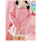 Candy Colored Pink Plaid Lolita Skirt with Fur-Lined Trim - Skirts