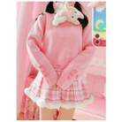 Candy Colored Pink Plaid Lolita Skirt with Fur - Lined Trim - Cosparty