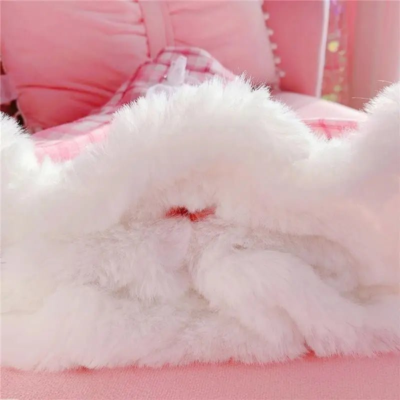 Candy Colored Pink Plaid Lolita Skirt with Fur - Lined Trim - Cosparty