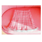 Candy Colored Pink Plaid Lolita Skirt with Fur - Lined Trim - Cosparty