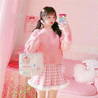 Candy Colored Pink Plaid Lolita Skirt with Fur-Lined Trim - Skirts