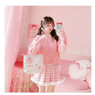 Candy Colored Pink Plaid Lolita Skirt with Fur - Lined Trim - Cosparty