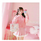 Candy Colored Pink Plaid Lolita Skirt with Fur-Lined Trim - Skirts