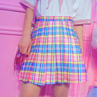 Candy Colored Plaid Skirt with Yellow Color Accents and Pleats - Cosparty