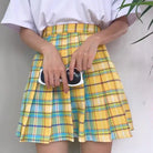 Candy Colored Plaid Skirt with Yellow Color Accents and Pleats - Yellow - skirt