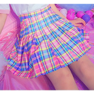 Candy Colored Plaid Skirt with Yellow Color Accents and Pleats - Pink - skirt