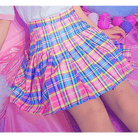 Candy Colored Plaid Skirt with Yellow Color Accents and Pleats - Cosparty