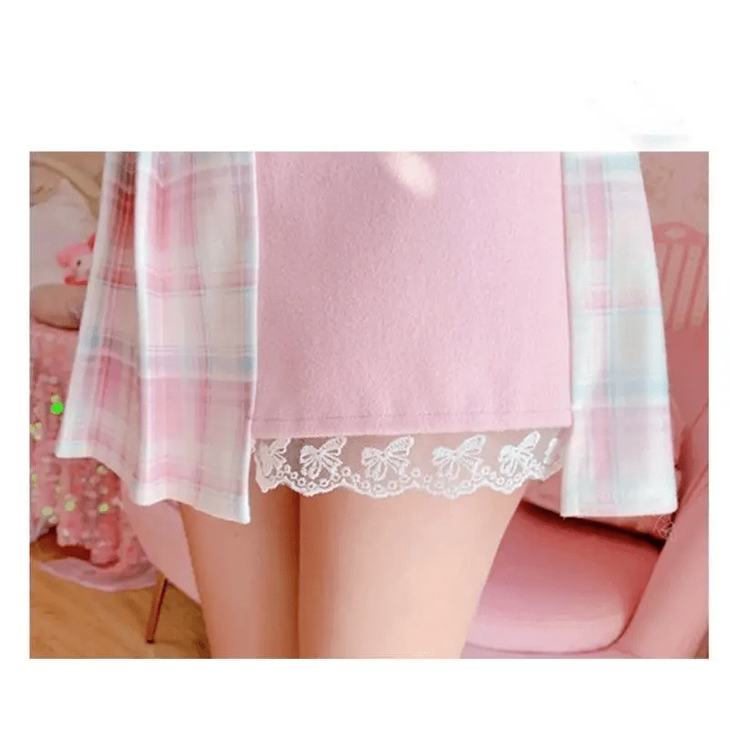 Candy Colored Purple Plaid Flower Lolita Skirt with Chain - Cosparty