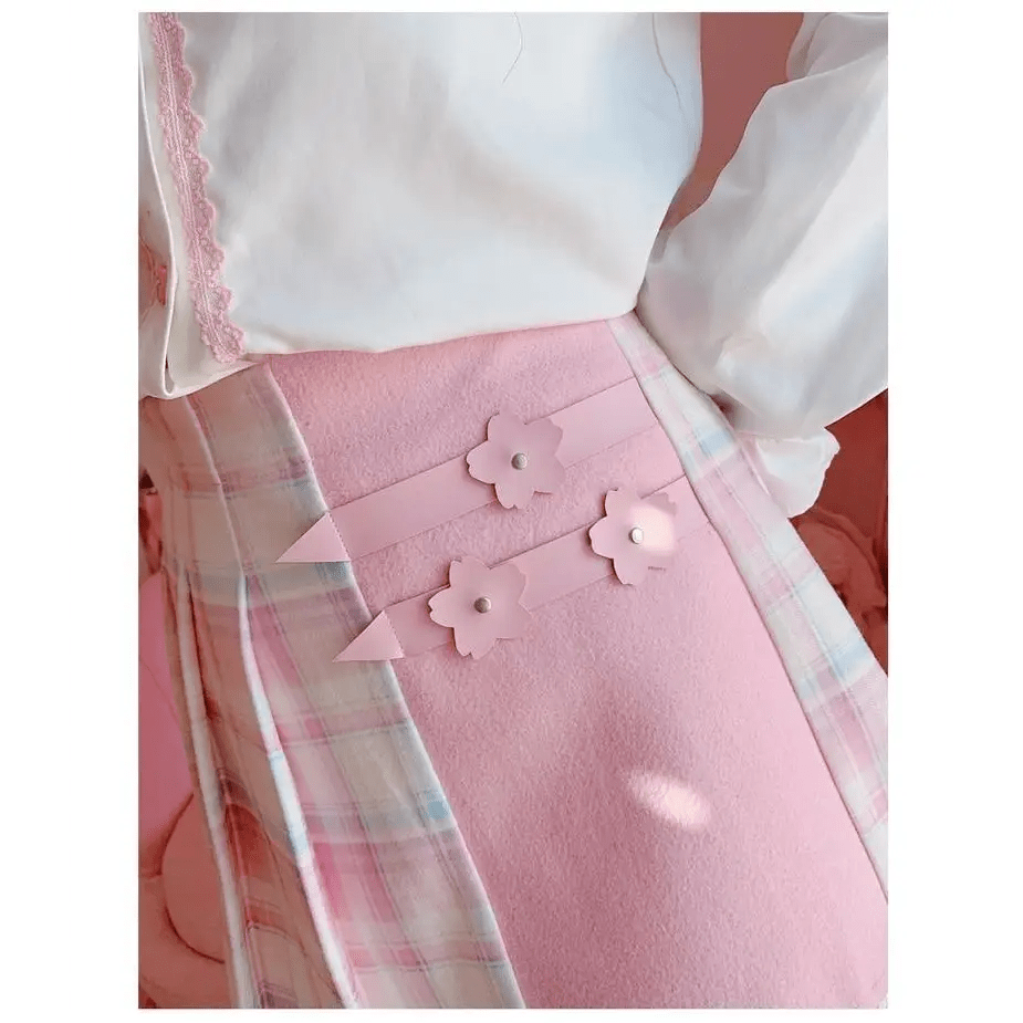 Candy Colored Purple Plaid Flower Lolita Skirt with Chain - Cosparty