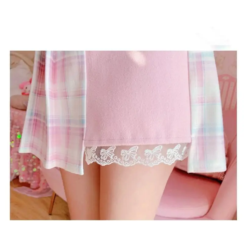 Candy Colored Purple Plaid Flower Lolita Skirt with Chain - skirt