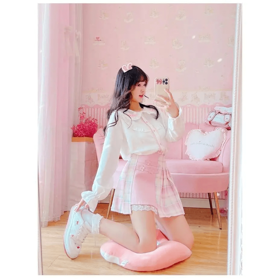 Candy Colored Purple Plaid Flower Lolita Skirt with Chain - Cosparty