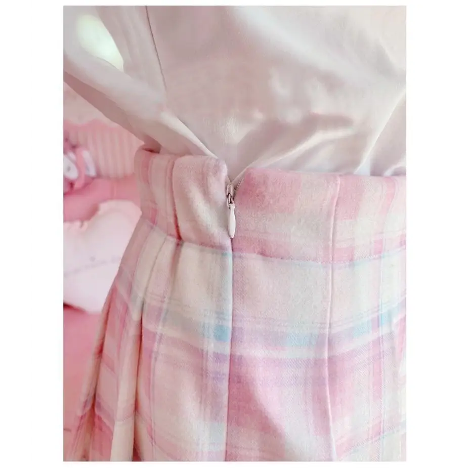 Candy Colored Purple Plaid Flower Lolita Skirt with Chain - skirt