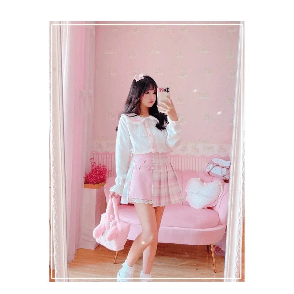 Candy Colored Purple Plaid Flower Lolita Skirt with Chain - Cosparty