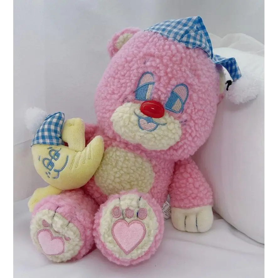 Candy Pink Teddy Bear with Moon Plush for Cozy Bedtime Snuggles - toy