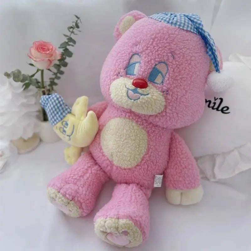 Candy Pink Teddy Bear with Moon Plush for Cozy Bedtime Snuggles - toy